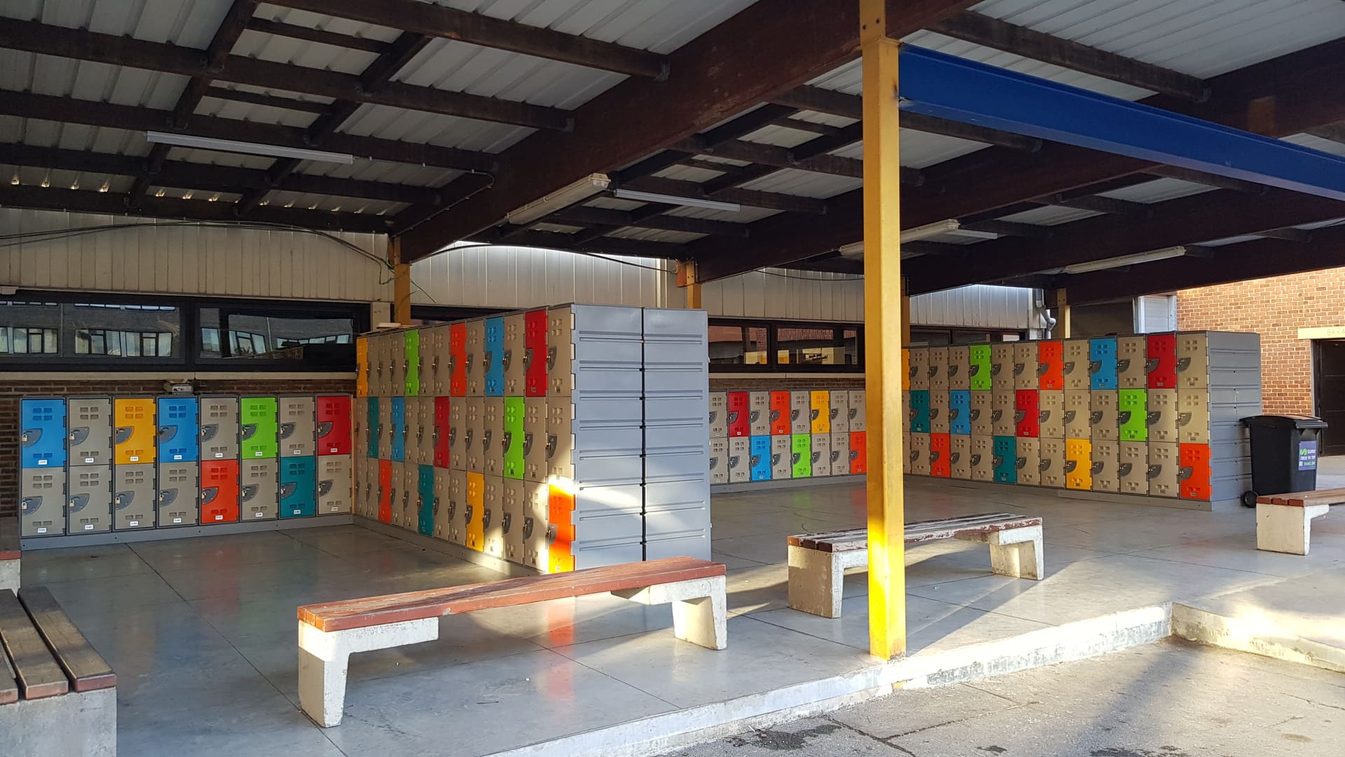 Plastic school lockers in the playground